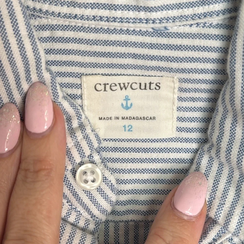 Crewcuts Boys Blue and White Stripe Button Down Shirt Size 12